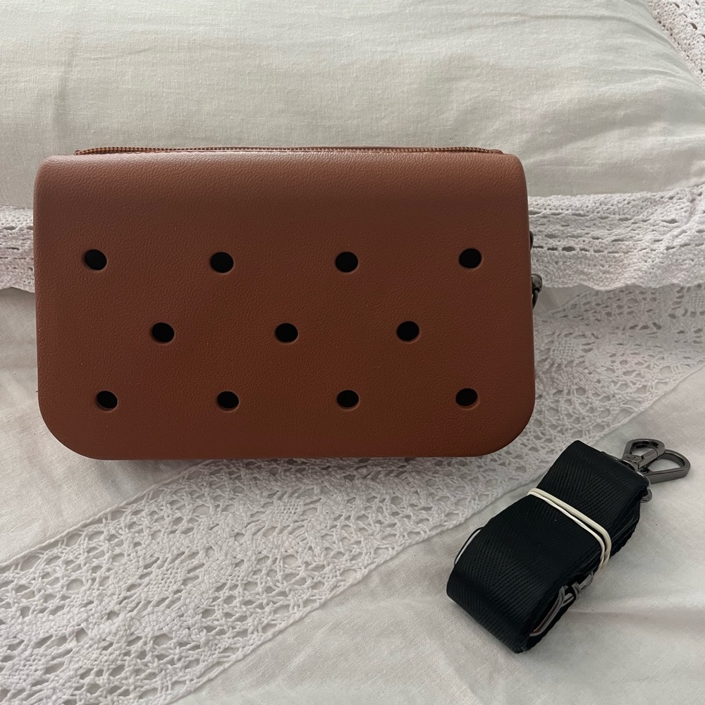 Brown Perforated Crossbody Bag